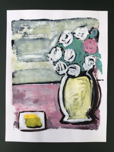 Peinture intitulée "Fleurs et citron" par Sophie Gardin, Œuvre d'art originale, Acrylique