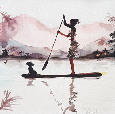 Картина под названием "Le paddle" - Sophie Griotto, Подлинное произведение искусства, Чернила