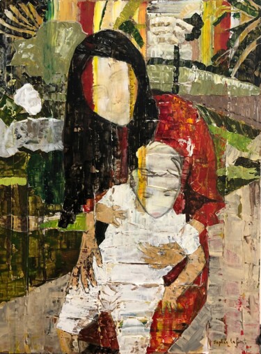 Картина под названием "Vierge à l'enfant" - Sophie Lafont, Подлинное произведение искусства, Акрил Установлен на artwork_cat.