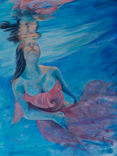 Картина под названием "Sous l'eau" - Sophie Loizeau, Подлинное произведение искусства, Масло Установлен на Деревянная рама д…