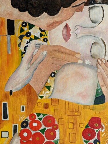 Peinture intitulée "Le baiser" par Sophie Morel-Segret, Œuvre d'art originale, Huile Monté sur Châssis en bois