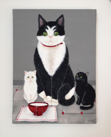 Malerei mit dem Titel "chat-noir-et-chat-b…" von Sophie Motte, Original-Kunstwerk