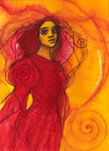 Painting titled "Danseuse orange" by Sophie Orlicki, Original Artwork, Oil