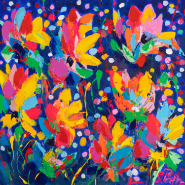 Pintura titulada "La magie des fleurs" por Sophie Petetin, Obra de arte original, Acrílico