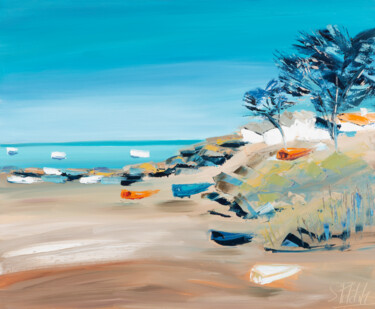 Painting titled "L'Ile D'Yeu sieste…" by Sophie Petetin, Original Artwork, Acrylic Mounted on Wood Stretcher frame