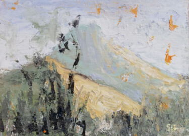 Painting titled "Mont Arunachala au…" by Sophie Gerin, Original Artwork, Oil Mounted on Wood Panel