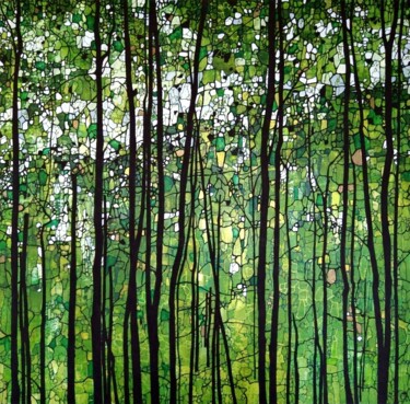Malarstwo zatytułowany „Forêt de pins” autorstwa Sophie Cantou, Oryginalna praca, Akryl Zamontowany na Drewniana rama noszy