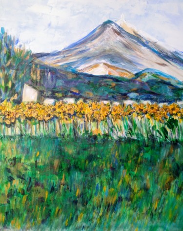 Painting titled "Tournesols au Vento…" by Sophie Delavague, Original Artwork, Acrylic Mounted on Wood Stretcher frame