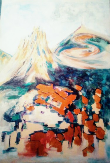Pintura titulada "Village au pied du…" por Sophie Delavague, Obra de arte original, Acrílico