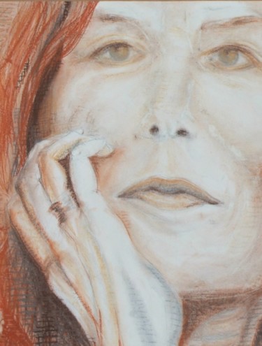 Painting titled "Pensive" by Sophie Maillard (Sophie Mai), Original Artwork, Pastel Mounted on Cardboard