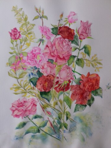 Peinture intitulée "Roses de mon jardin" par Thérèse Soriano, Œuvre d'art originale, Aquarelle
