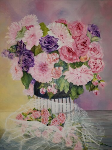 Painting titled "Somptueux bouquet" by Thérèse Soriano, Original Artwork, Acrylic Mounted on Wood Stretcher frame
