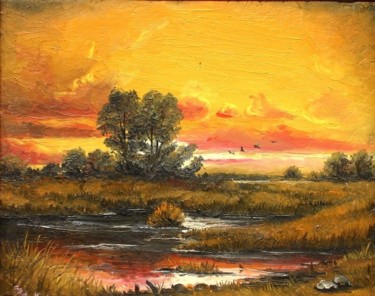 Painting titled "Sunset in Delta" by Sorinapostolescu, Original Artwork