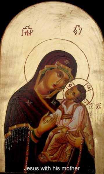 Painting titled "St. Mary and baby" by Sorinapostolescu, Original Artwork, Oil