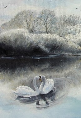Malarstwo zatytułowany „Swans / Cygnes” autorstwa Sorinapostolescu, Oryginalna praca, Olej