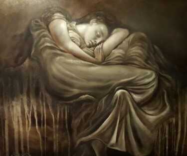 Painting titled "Elle dort..." by Philippe Sottile, Original Artwork, Oil Mounted on Wood Stretcher frame