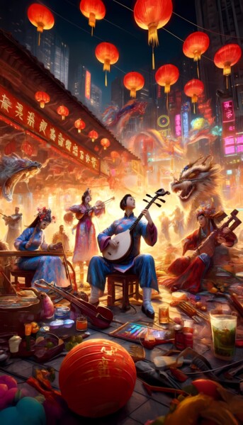 Digital Arts titled "Festival Chino" by Soulful Spectres, Original Artwork, AI generated image