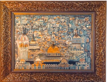 Malerei mit dem Titel "Al-Qods  / Jérusale…" von Soundousse Belayachi, Original-Kunstwerk, Öl Auf Holzplatte montiert