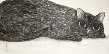 Dessin intitulée "neco noir (chat) ~h…" par Souske, Œuvre d'art originale, Fusain
