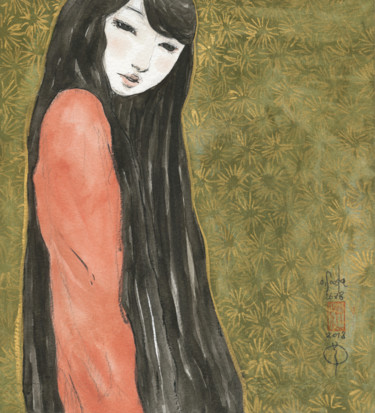 Pintura intitulada "Otome ( fille ) ~22…" por Souske, Obras de arte originais, Aquarela