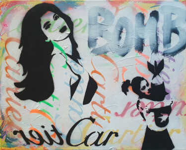 Malarstwo zatytułowany „SPACO Miss tic BomB…” autorstwa Spaco, Oryginalna praca, Farba w spray'u Zamontowany na Drewniana ra…