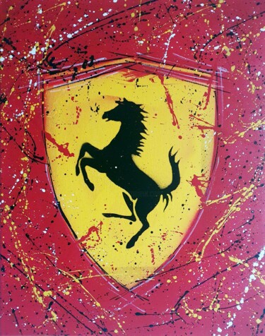 Painting titled "SPACO Ferrari , 202…" by Spaco, Original Artwork, Acrylic Mounted on Wood Stretcher frame