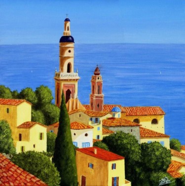 Painting titled "Menton, perle de la…" by Saïd Serge Berkane, Original Artwork, Oil