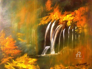 Painting titled "Waterfall" by Tatiana Sragar, Original Artwork, Oil
