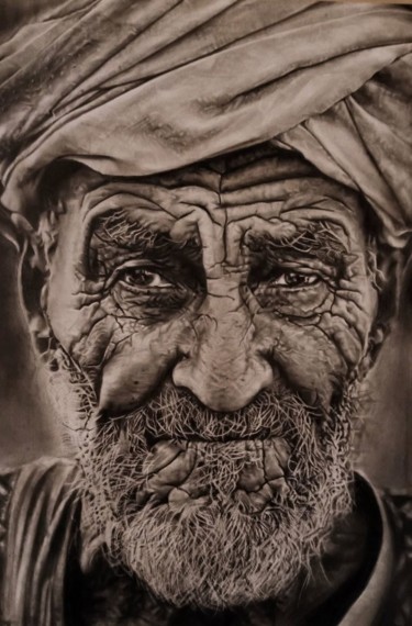 Рисунок под названием "OldMan" - Sriparna Ghose, Подлинное произведение искусства, Карандаш