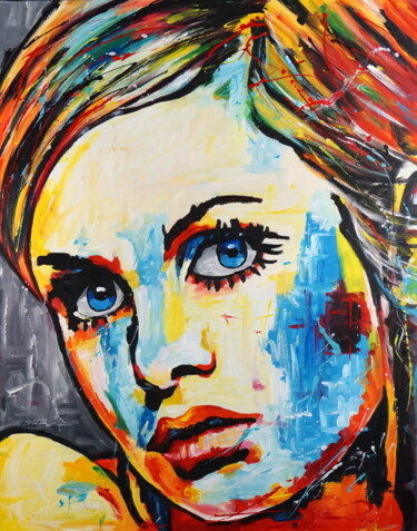 Painting titled "Twiggy" by Stach, Original Artwork, Oil Mounted on Wood Stretcher frame