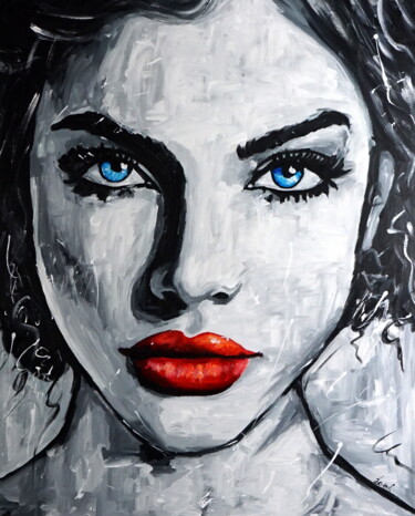 Painting titled "She So Charming" by Stach, Original Artwork, Oil Mounted on Wood Stretcher frame