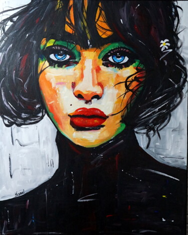 Malerei mit dem Titel "Girl in a turtleneck" von Stach, Original-Kunstwerk, Acryl Auf Keilrahmen aus Holz montiert