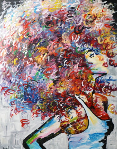 Картина под названием "Afro" - Stach, Подлинное произведение искусства, Масло Установлен на Деревянная рама для носилок