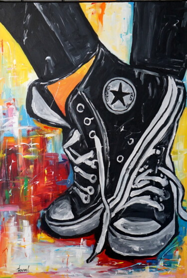 Schilderij getiteld "Convers" door Stach, Origineel Kunstwerk, Olie Gemonteerd op Frame voor houten brancard