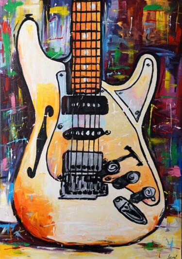 Painting titled "Guitar Poaletti HSP…" by Stach, Original Artwork, Oil Mounted on Wood Stretcher frame