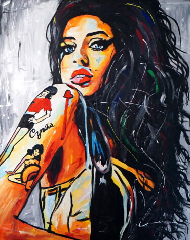 Painting titled "Amy" by Stach, Original Artwork, Oil Mounted on Wood Stretcher frame