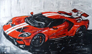 Painting titled "Ford GT 40" by Stach, Original Artwork, Acrylic Mounted on Wood Stretcher frame