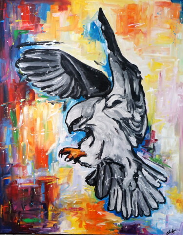 Painting titled "Falcon" by Stach, Original Artwork, Acrylic Mounted on Wood Stretcher frame