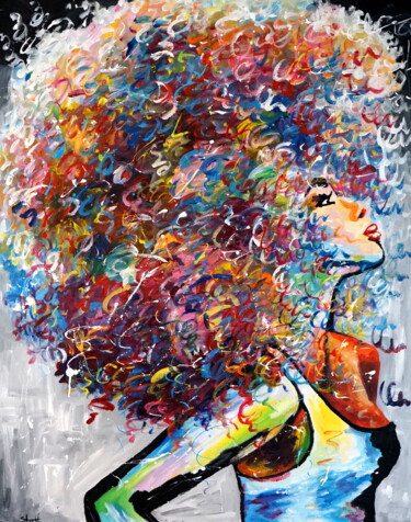 Malerei mit dem Titel "Afro" von Stach, Original-Kunstwerk, Acryl Auf Keilrahmen aus Holz montiert