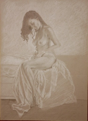 Tekening getiteld "Woman in Bedroom" door Stan Bert Singer, Origineel Kunstwerk, Potlood