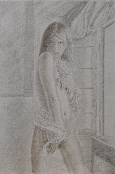 Drawing titled "Anna waiting me" by Stan Bert Singer, Original Artwork, Silverpoint