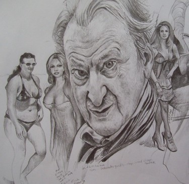 Drawing titled "Artist and muses" by Stan Bigda, Original Artwork, Pencil