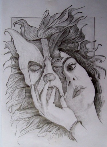 Drawing titled "Mask" by Stan Bigda, Original Artwork, Pencil