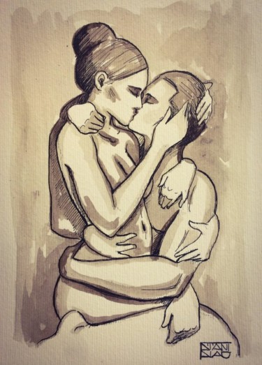 图画 标题为“The Kiss card” 由Stanislao, 原创艺术品, 墨