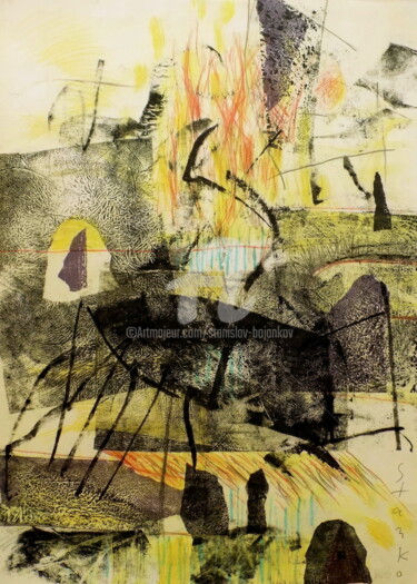 Картина под названием "Abstract landscape-…" - Stanislav Bojankov, Подлинное произведение искусства, Древесный уголь