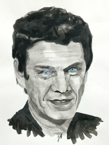 Peinture intitulée "Marc Lavoine" par Joel Massau, Œuvre d'art originale, Encre