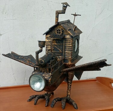 Sculpture intitulée "Избушка на курьих н…" par Steampunker_ukraine, Œuvre d'art originale, Papier mâché