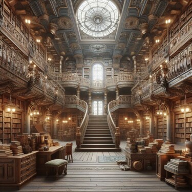 Arts numériques intitulée "antique library ste…" par Steampunker_ukraine, Œuvre d'art originale, Peinture numérique