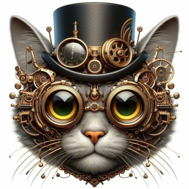 数字艺术 标题为“Cat Steampunker 5” 由Steampunker_ukraine, 原创艺术品, 数字油画