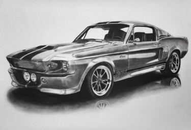 「Ford Mustang 1967 A…」というタイトルの描画 Steeven Shawによって, オリジナルのアートワーク, 木炭
